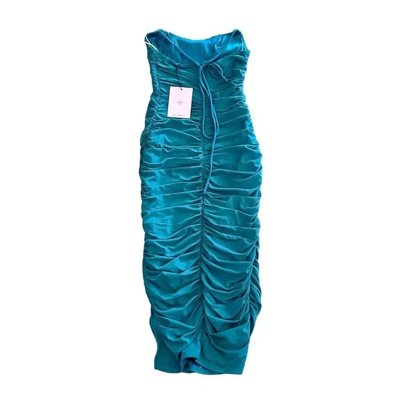 NWT Hello Molly Turquoise Bodycon Satin Maxi Dress Size 2 - Picture 6 of 7